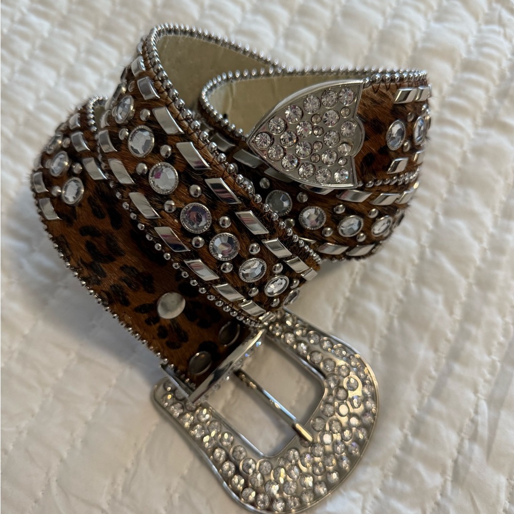 Leopard Print Rhinestone Belt